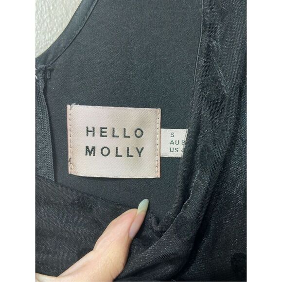 NWOT Hello Molly Meet Me At The Bar Ruched Sheer Dotted Sleeve Black Mini Dress - Picture 6 of 14